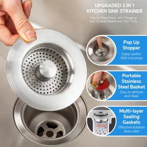 UPGRADED Sink Drain Catcher, 10K Press Test Stainless Steel, Fast Drainage & Odor Prevention
