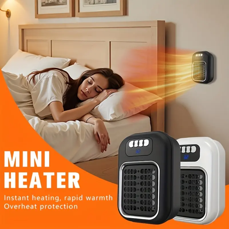 Compact Wall-Mounted Space Heater, 3-Sec Fast Heating, Adjustable Thermostat, Timer, Ptc Ceramic Fan, Quiet Operation, Us Plug 110v