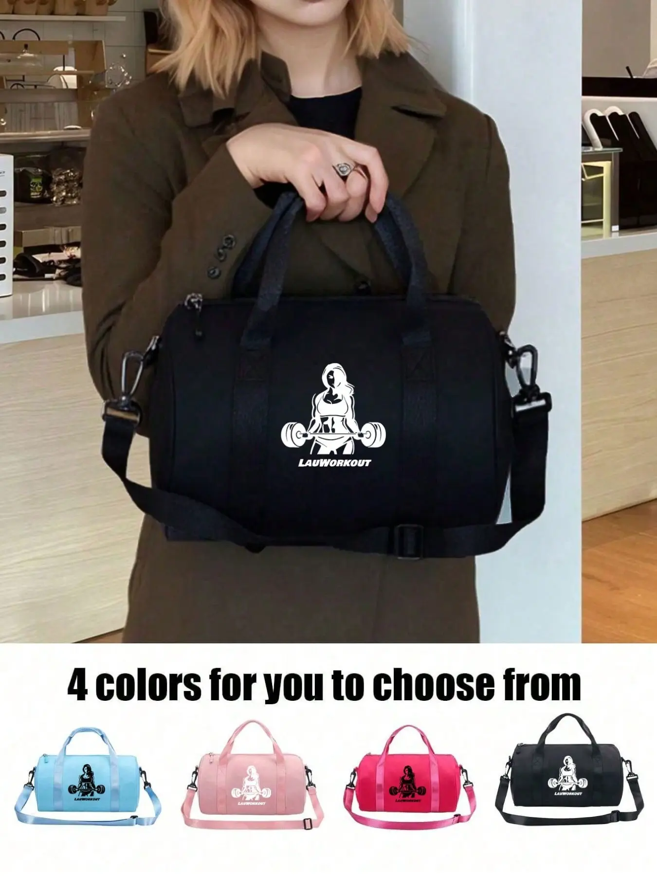 Fitness Bag with Weightlifting Girl Print, Athletic Bag, Sports Bags, Outdoor Fitness Bag, Adjustable Shoulder Strap Crossbody Bag, Durable Fabric Mini Handbag, Casual Street Style, Workout Sport Bags, Crossbody Gym Bag