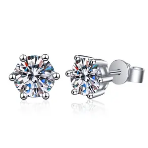 EAMTI 0.5/1CT 925 Sterling Silver Synthetic Moissanite Stud Earrings Jewelry Gifts for Women Men