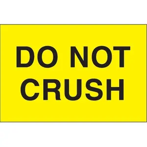 212 MAIN Do Not Crush Warning Labels, High Contrast Bold Print, Pressure-Sensitive Coated Paper, 2x3 in Fluorescent Yellow, Roll of 500