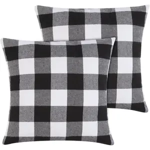 Christmas Pillow Covers - t of 2 Buffalo Black and White Plaid Throw Pillow Covers, 18 x 18 Inches Cotton Pillow Cover Christmas Decorative Cushion Ca for Sofa Couch Christmas Home Decor