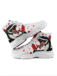 Men's Random Snake Print High Top Sneakers, 2024 New Style Casual Comfortable Sports Shoes, Trendy All-match Sneakers for Daily Wear, Athletic
