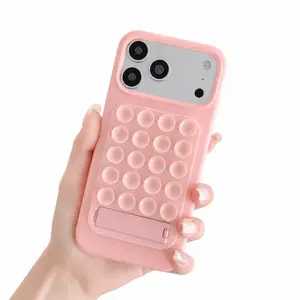 Compatible with iPhone 15/16/17 Pro Pro Max, 13/14 Silicone MagSafe Case with Suction Cup & Foldable Kickstand, Hands-Free Mirror Selfie Shockproof Soft TPU Bumper Cover Scratch Resistant Camera Protective Phone Case