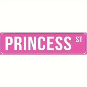 FRANALA  Printed Poster of Princess Street Featuring a Vibrant Pink And White Design with Wooden Accents And The Text 'Princess Street', Perfect for a Bedroom Decor And Fun Gift Ideas