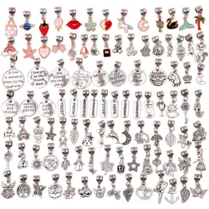 AleapDoll 100 Pieces Bracelet Pendant Charms Spacer Beads for Jewelry Making Supplies Inspirational Necklace Bails Connector Gold Plated Enamel Bracelet Charms Tibetan Antique Silver