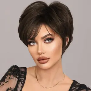 Short Pixie Cut Wigs with bang Synthetic Hair Side Part Bob Straight Hair Asymmetrical for Women Men
