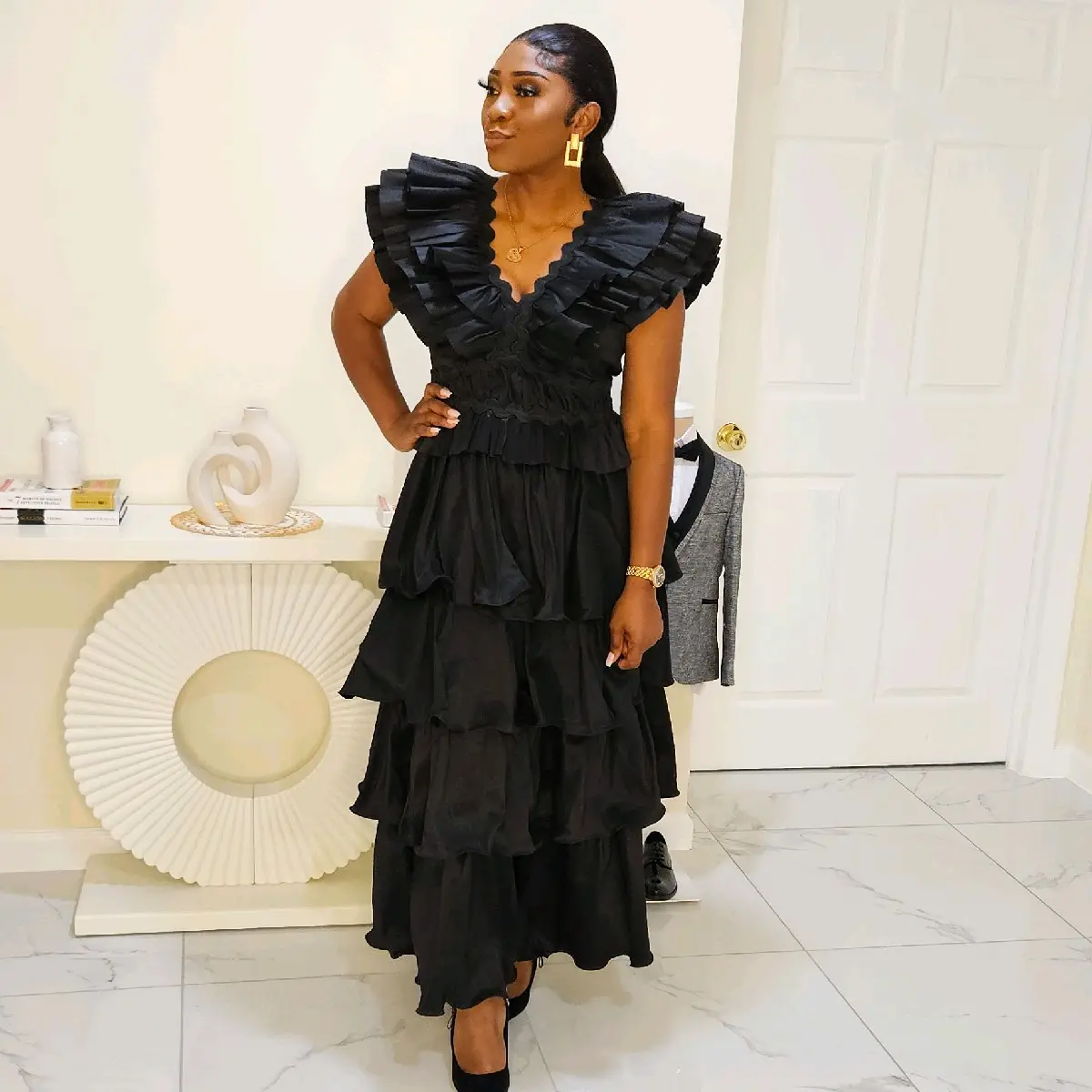 elegant classy funeral dresses Simple but black dress for my client Awo #nhyiradolls #stylish #ghana #process #blackdress Trinity is 58 and wearing a size Small Women's Funeral Dresses - Various