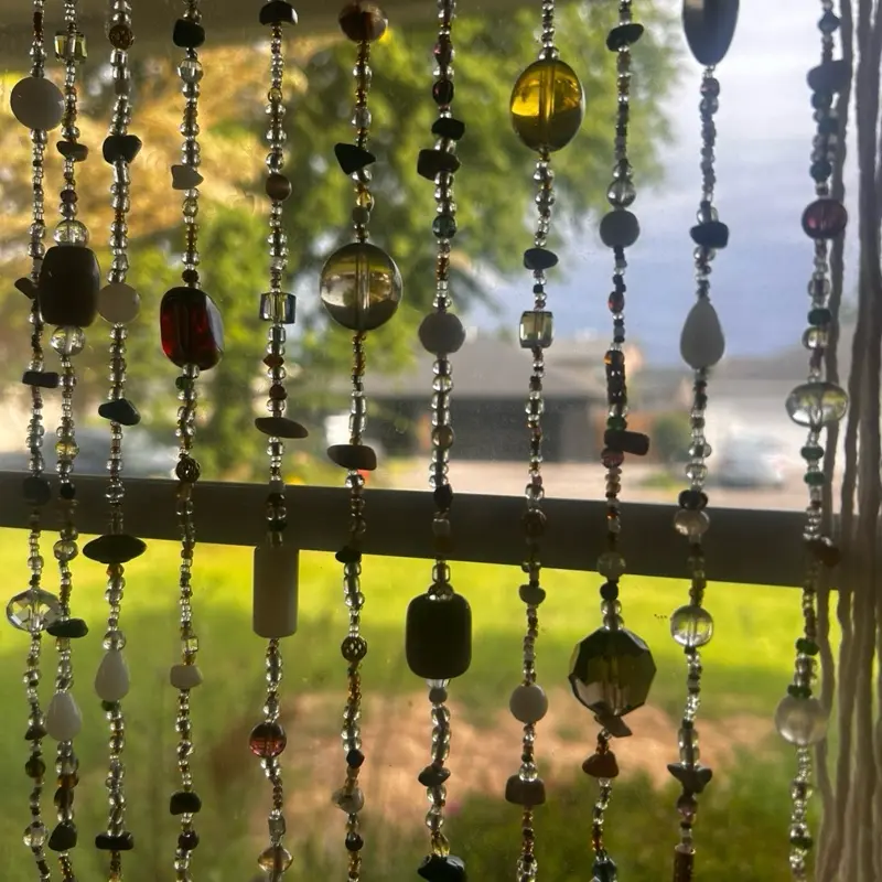 Boho Beaded Wall Hanging, Crystal Accents, Earth Tone Decor