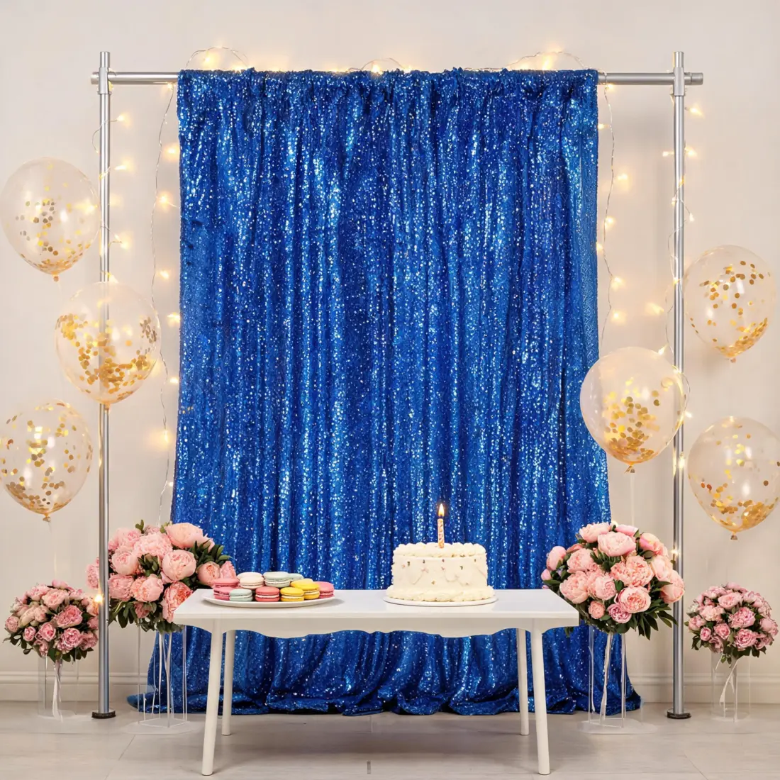 Royal Blue Glitter Sequin Backdrop Curtain 1 Pack 4FTx8FT for Engagement Party Wedding Photography Birthday Thanksgiving Decor