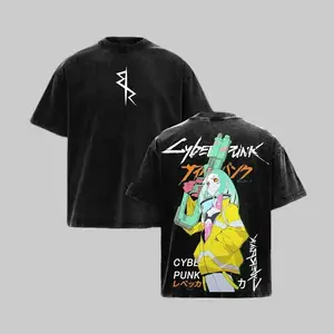 [Collection] Rebecca Cyberpunk Edgerunners Vintage Washed Graphic T-Shirt - Premium Heavyweight Cotton Oversized Anime Streetwear Tee - High-Quality Breathable Print Cyberpunk Merch Gift for Anime Enthusiasts