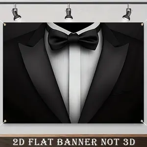 2D Flat Banner, 1pc Luxurious Tuxedo Black Bow Tie Photography Backdrop, Versatile 100% Polyester,Without Electricity Festive Holiday for Bedroom living room