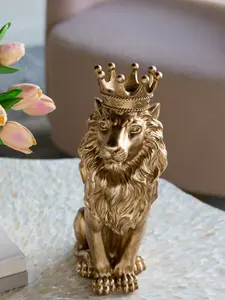 Luxury Gold King Lion Statue with Crown | Elegant Home Decor Accent for Living Room, Office & Shelf
