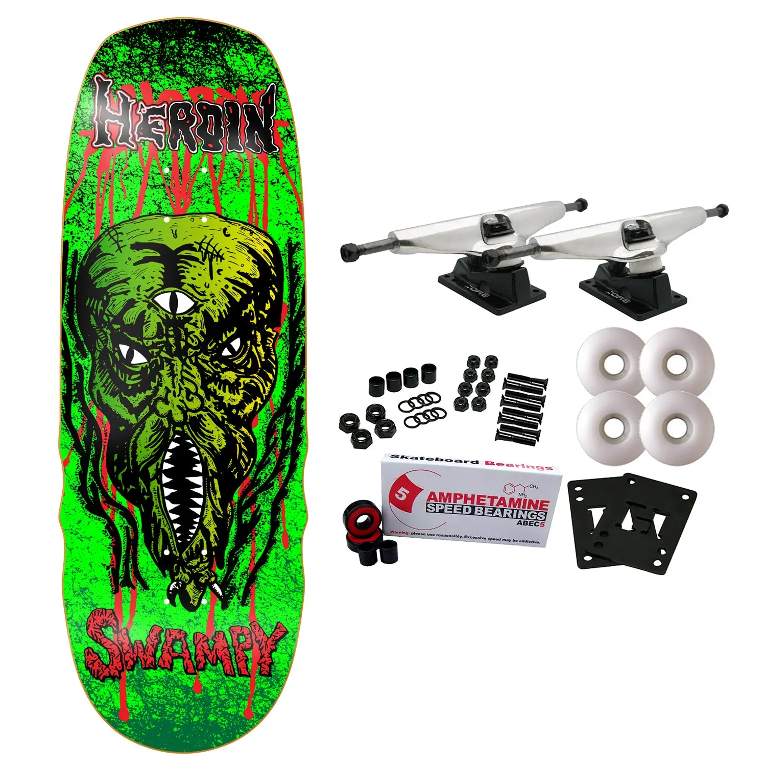 Heroin Skateboard Complete Swampy KO2 Slime Face 10.6" x 32.1"