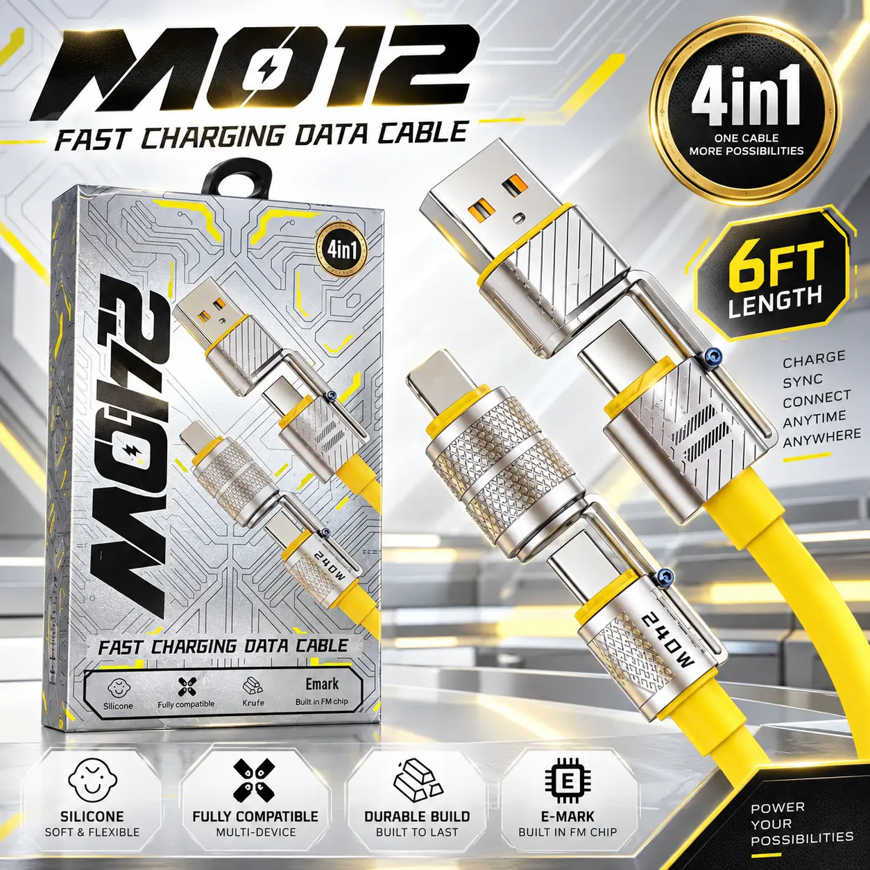 $49.99 MSRP MO12 4-in-1 6FT Fast Charging Data Cable