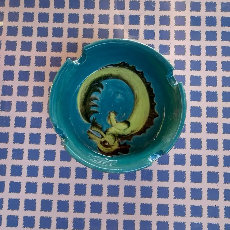 Small Handpainted Ashtray with Legless Dragon Design