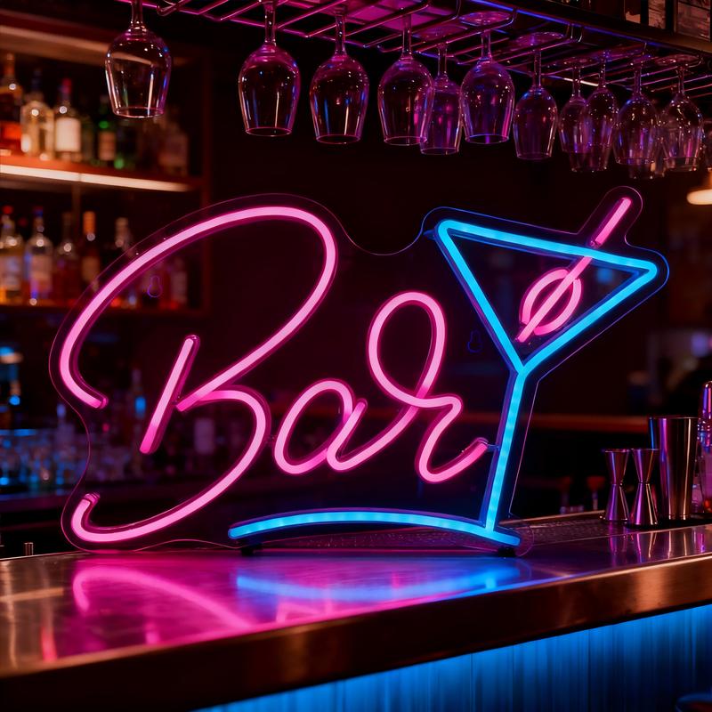 Bar Neon Sign for Home Bar Wall Decoration, USB Powered LED Bar Sign with Dimmable Brightness, Wall-Mounted Cocktail Neon Light for Man Cave/Club/Bistro/Party, Birthday Christmas Gift for Boys Girls