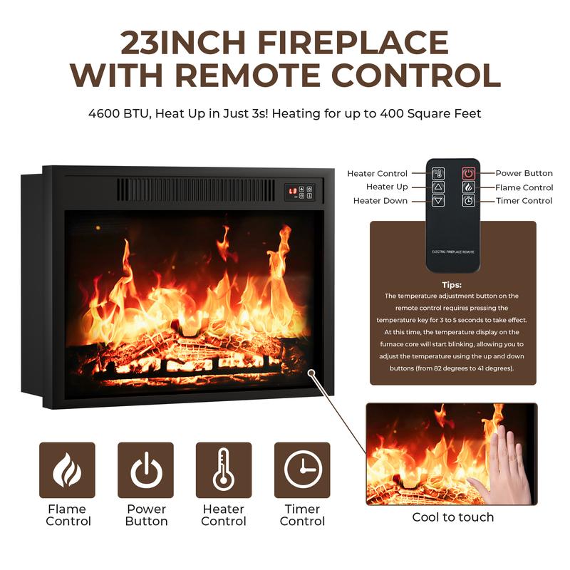 72‘’ Electric Fireplace with Mantel, Fireplace TV Stand for TVs Up to 80 Inch, Modern White Entertainment Center with Storage, with 23'' Fireplace Insert Heater for Living Room, Bedroom