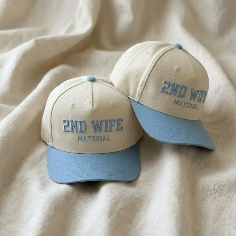 2nd Wife Material 3D Puff Embroidered Hat, Funny Sarcastic Baseball Cap