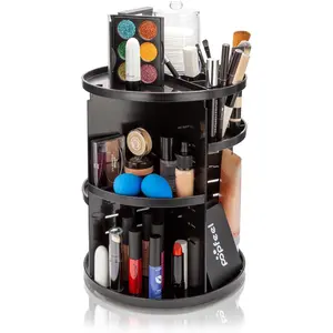 360? Spin  Display Case for Vanity, Store Brushes, Lipsticks, and Other Fashion Accessories, Versatile Storage Solution, black