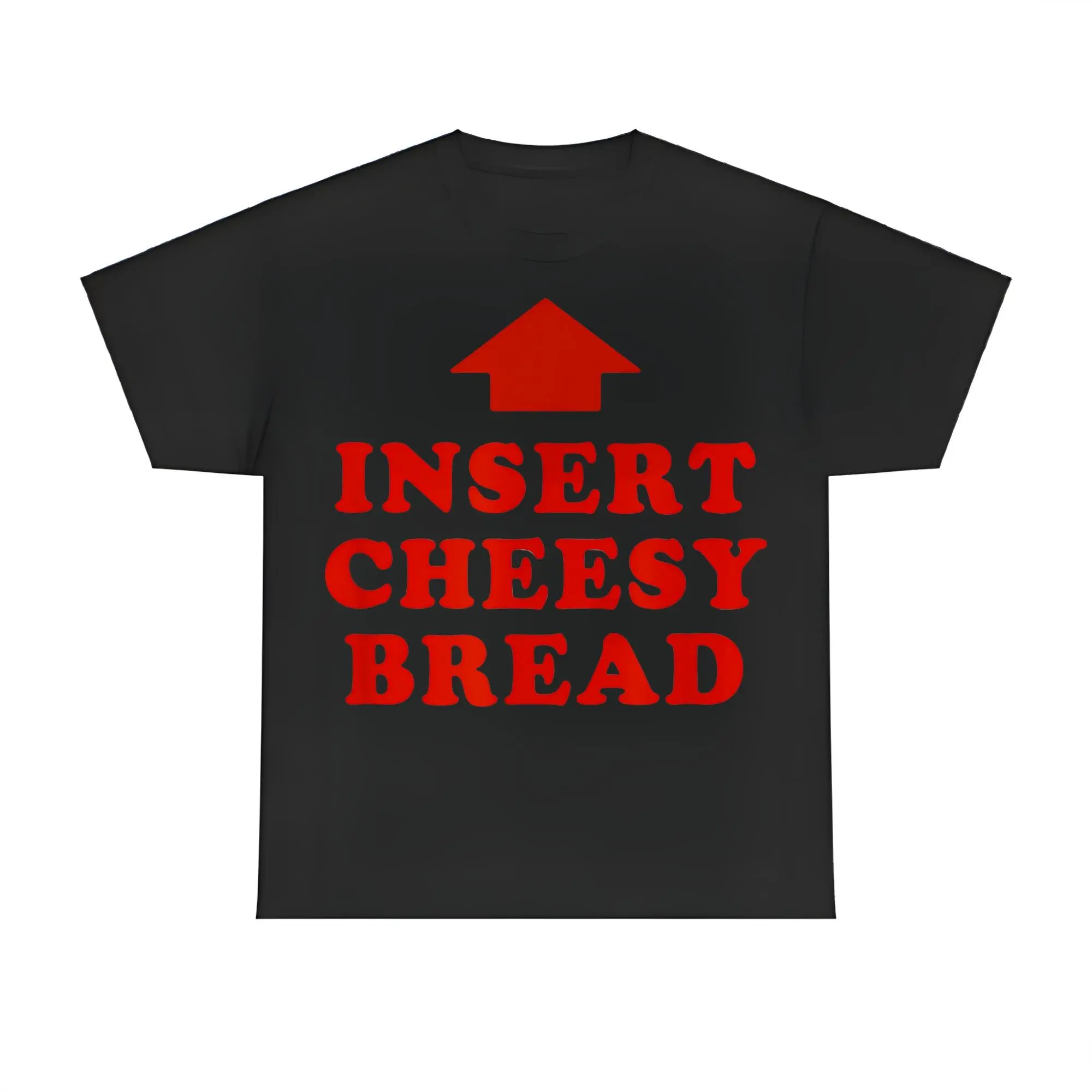 T-Shirt Featuring INSERT CHEESY BREAD Lettering and Red Arrow Design,Men's T Shirts,T Shirts For Men,Women's T Shirts,T Shirts For Women,Graphic T Shirts,Graphic Tees,good Graphic Tees,Vintage Graphic Tees,Funny T Shirt,Funny Graphic Tee,Trendy