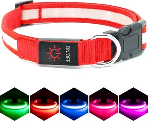 Vizpet LED Dog Collar, Light up Dog Collar Adjustable USB Rechargeable Super Bright Safety Light Glowing Collars for Dogs(Small,Red) Bisen