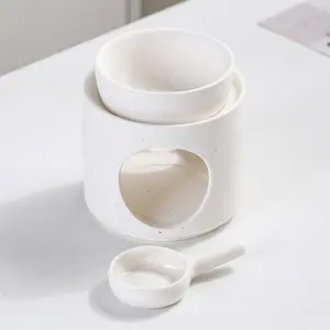 Hand Made Large Capacity Essential Oil Burner Wax Melt Burners, Aromatherapy Aroma Burner Ceramic Oil Diffuser Candle Tealight Holder Home Bedroom Decor-White