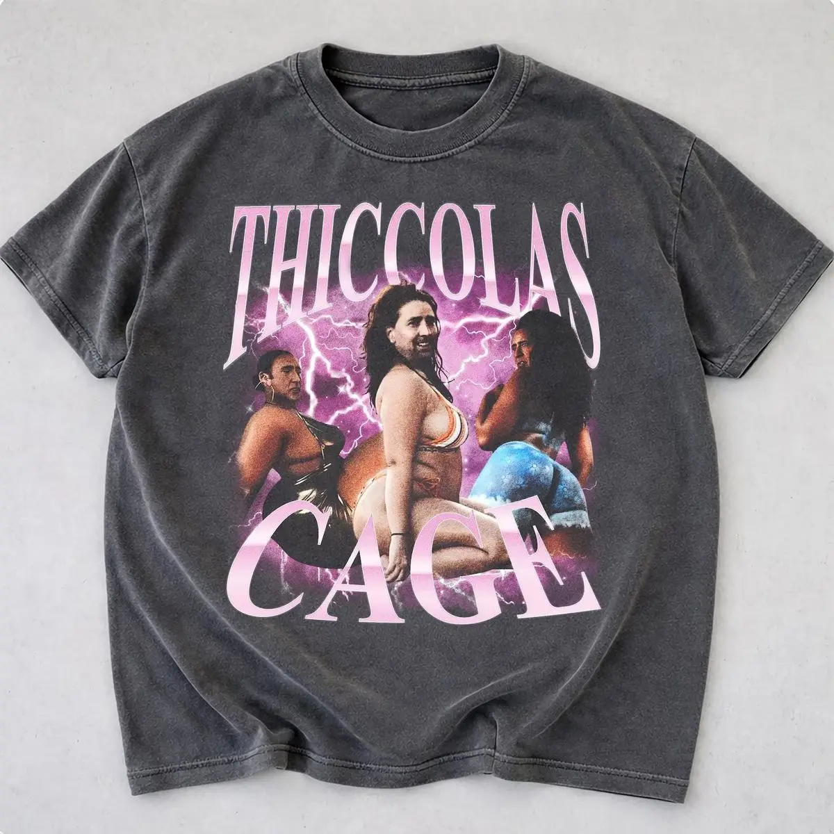 Comfort Colors Vintage Thiccolas Cage Meme Shirt, Funny Unhinged Absurd Cringe T Shirt, Unisex Short Sleeve Tee, Casual Clothing