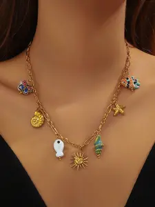 1Pcs Stainless Steel Sun Starfish Conchs Adjustable Charms Necklace Trendy Handmade Collar Golden PVD Jewelry Waterproof for Women