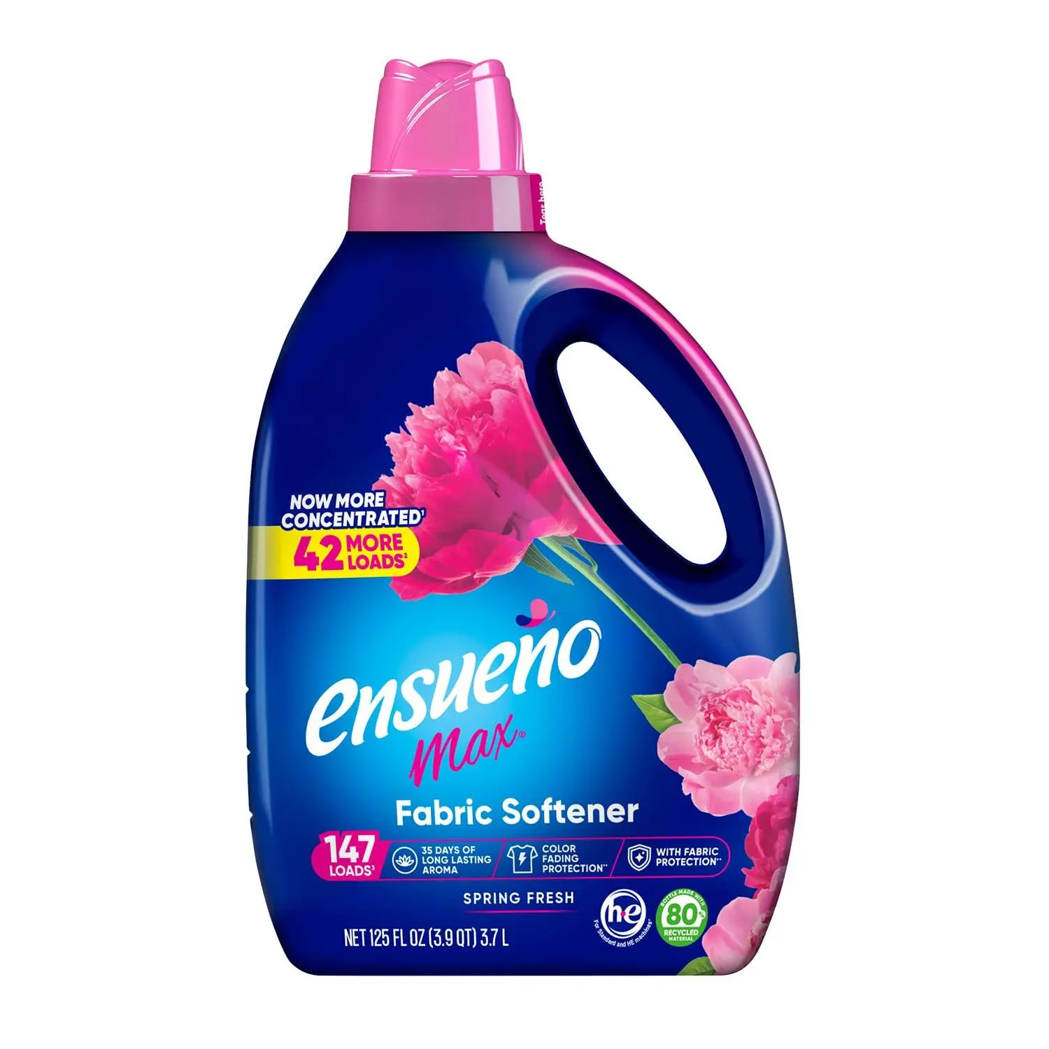 Ensueño Max Liquid Fabric Softener - Spring Fresh Scent - 125 fl oz | Color-Safe Fabric Softener Liquid - Softens 147 Loads - Reduces Wrinkles & Static