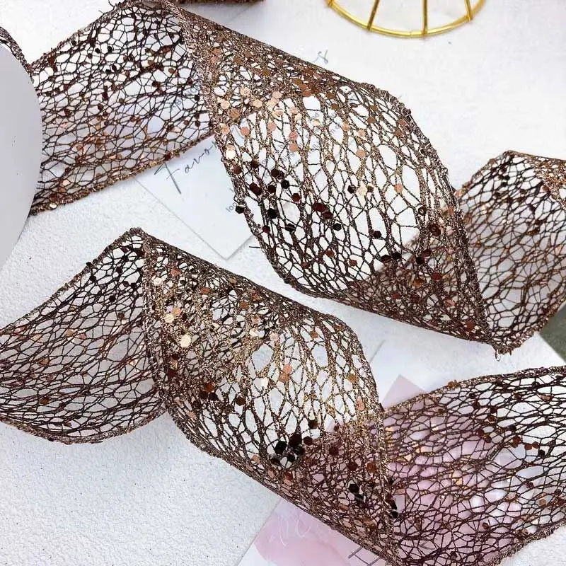 Luxury Sparkling Sequin Mesh Ribbon with Shiny Sequins - Wide 10Y/6.3cm/2.48in Cut-to-Length for DIY Crafts Suitable for Wedding, Christmas, Easter, Party Decorations - Gift Wrapping Ribbon