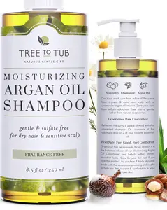 Tree to Tub Fragrance Free Shampoo for Dry & Sensitive Scalp - Gentle Unscented Hydrating Hair Shampoo for Women & Men, Moisturizing Sulfate Free Shampoo w/Organic Argan Oil, All Natural Soapberry