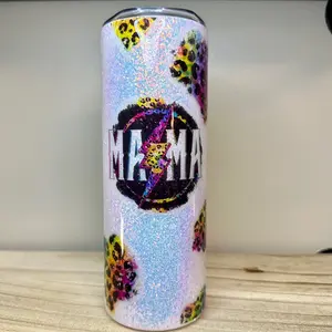 Mama Rainbow Cheetah White Glitter Tumbler