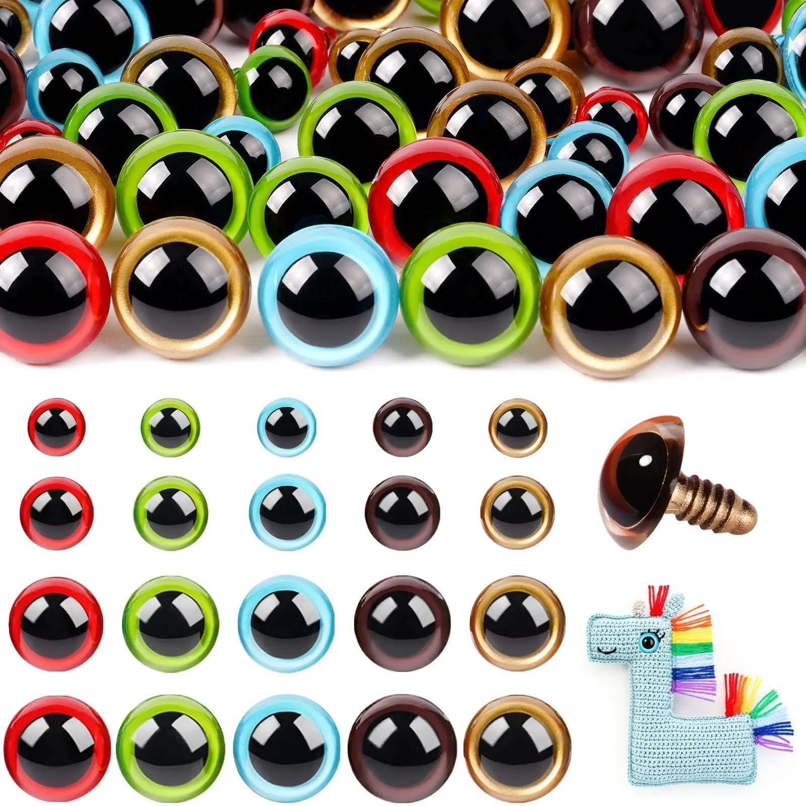 160PCS 10/12/16/18mm Safety Eyes for Amigurumi Glitter Plastic Safety Eyes for Crochet with Washers Craft Crochet Eyes Doll Eyes for Crochet Animals Plush Stuffed Animals DIY Christmas Decorations (80pcs safety eyes and 80pcs washers)- Home Improvement