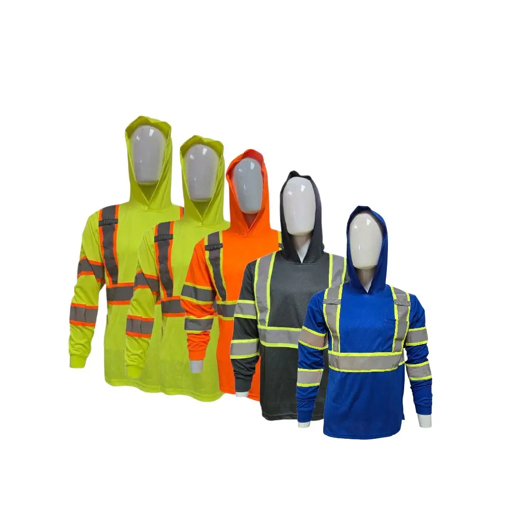 5-Pack High-Visibility Safety Work Bundle - Long-Sleeve Hooded Shirts, Reflective Vests, Quick-Drying Gloves for Home Improvement, Everyday Wear Work Safety Gear