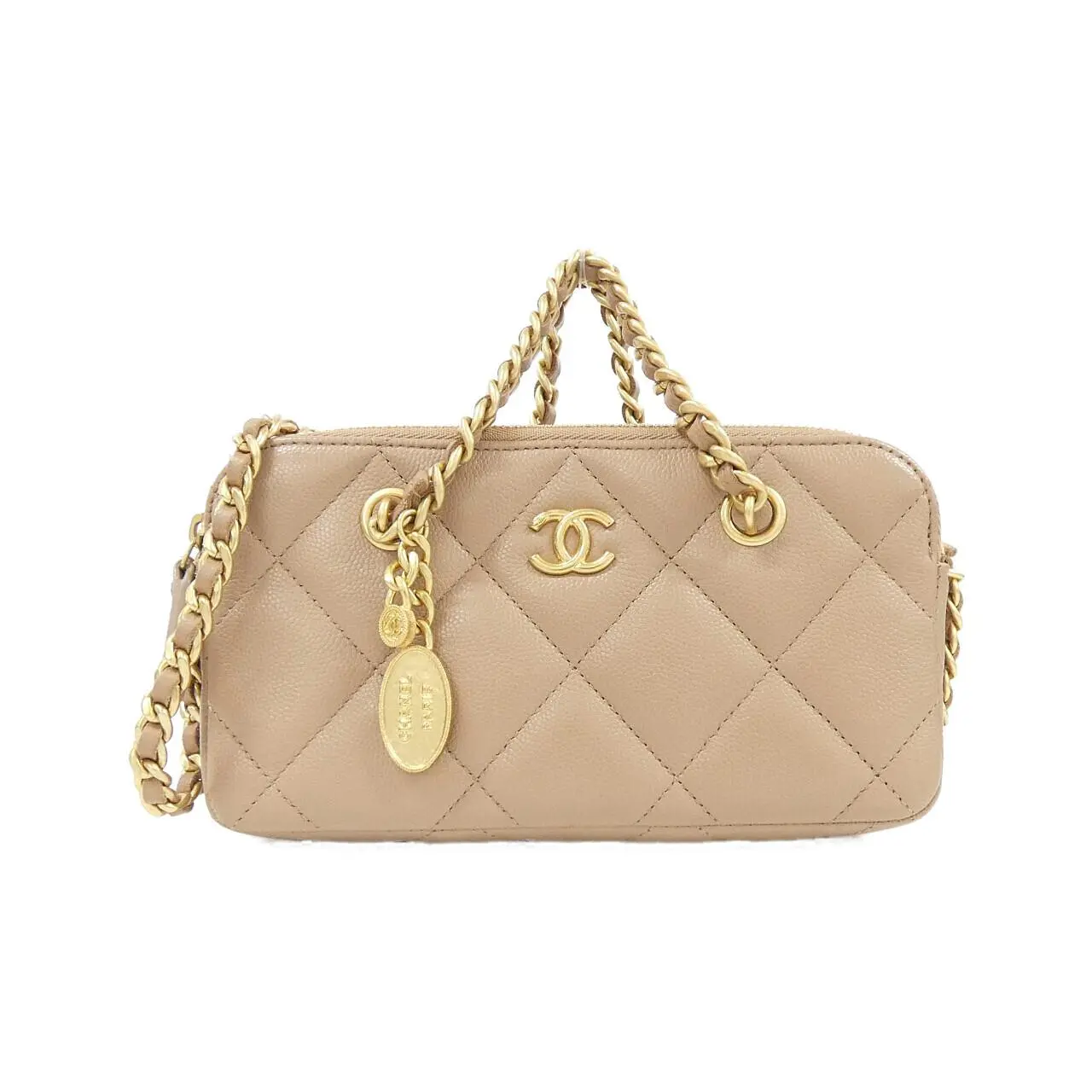 Pre-owned CHANEL Calfskin Small Leather Goods Caviar Skin Phone Case