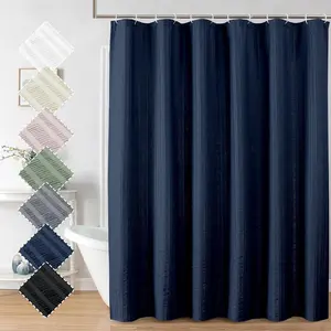 Moga Navy Blue Fabric Shower Curtains for Bathroom - Blue Hotel Spa Polyester Cloth Bath Curtain with 12 Holes, 72x72, Machine Washable, Navy Blue