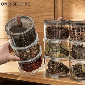 Round Handheld Spice Box Set, Multi-Layer Food Storage Containers, Clear Plastic Stackable, Transparent Sealed Jars, Reusable Kitchen Organizer for Grains Snacks Spices