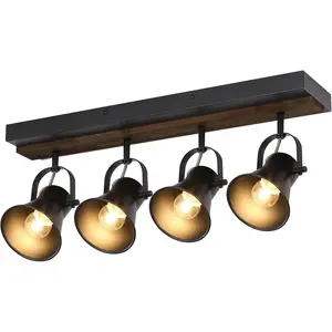 4-Light Kitchen Light Fixtures - Adjustable Ceiling/Wall Mount Spotlight, Industrial Black Track Lighting for Living Room, Dining Room, Hallway, Bathroom