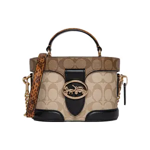 COACH Georgie 20 Classic Monogram Zip-Top Adjustable Shoulder Strap Box Bag for Women in Canvas and Leather