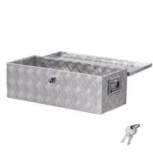VEVOR Heavy Duty Aluminum Truck Bed Tool Box, Stripes Plated Tool Box with Side Handle and Lock Keys, Storage Toolbox Chest Organizer for Trailer, Pickup, Truck Bed, RV, 30x13x9.6, Silver