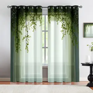 Forest Tree Pattern Curtains, Digital Print Polyester Drapes, Semi-Transparent Material, Suitable for Living Room, Kitchen, Bedroom, Hotel, Restaurant