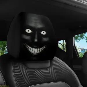 2-Pack Set Dark Style Evil Smile Car Headrest Covers, Universal Fit, Washable and Durable, Easy to Install, Suitable for Long Trips