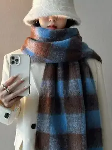 Autumn Winter Unisex Plaid Scarf, Soft Warm Long Thick Shawl, Anti-Cold Outdoor Sports Skiing Accessory, Cozy Wool Blend Wrap, Fluffy Soft Scarf