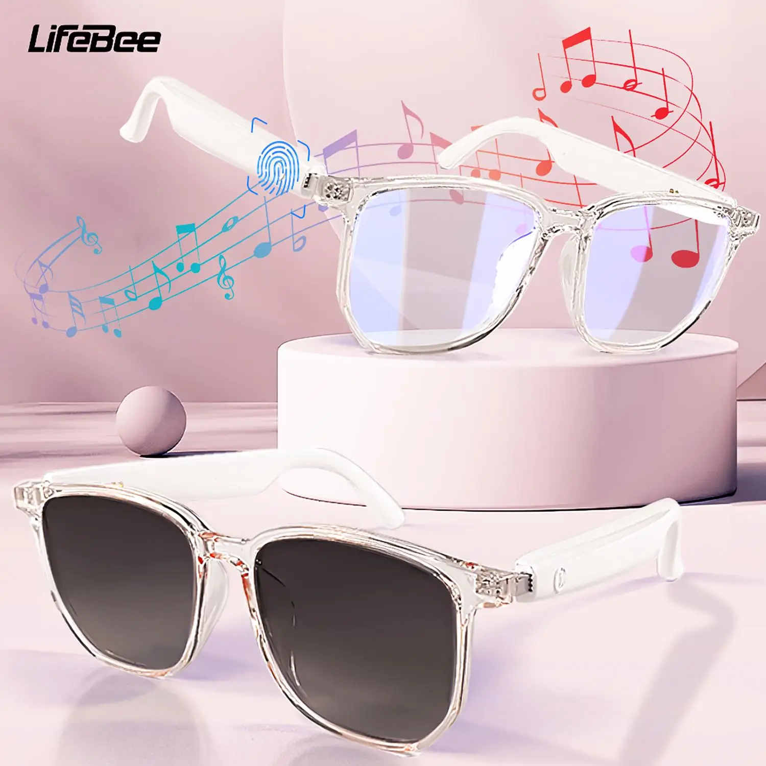 LIFEBEE Smart Glasses, Polarized BT Smart Glasses with Built-in High-sensitivity Microphone Speaker, UV Resistant Audio Smart Glasses for Women & Men