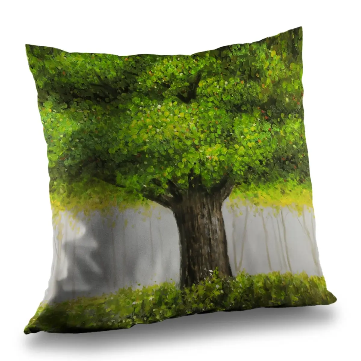 360 Stand 14x14 in Nature-Inspired Green Tree Poly Twill Throw Pillow with Insert, Contemporary Home Decor, Indoor Use, Easy Cleaning, Decorative Cushion, Durable, Decorative Cushion Cover, Botanical Standard Pillows, Creative Decorative Cushion