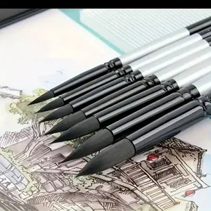 7-Piece Round Squirrel Hair Watercolor and Acrylic Paint Brush Set, Professional Artist Quality, Wood Handle Design for Inks and Gouache, Drawing Supplies Kit