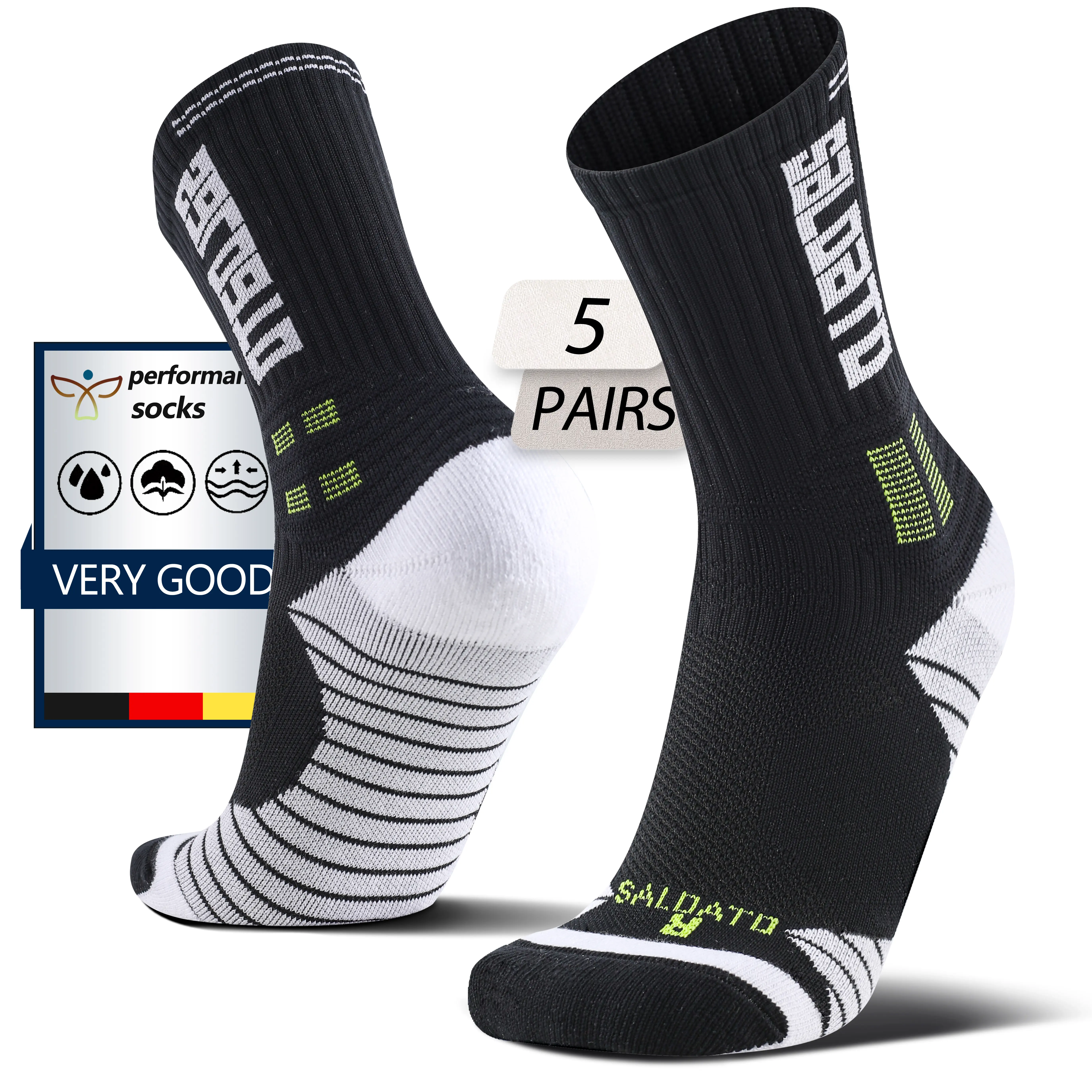 Men's Extra Thick Cushioned Mid-Calf Cotton-Polyester Compression Socks (5 Pairs) - Christmas Casual Wear with English Letters, Absorbent, Wear-Resistant, Deodorant Winter Boot Socks for Hiking, Daily Use, Machine Washable Adults' Stockings