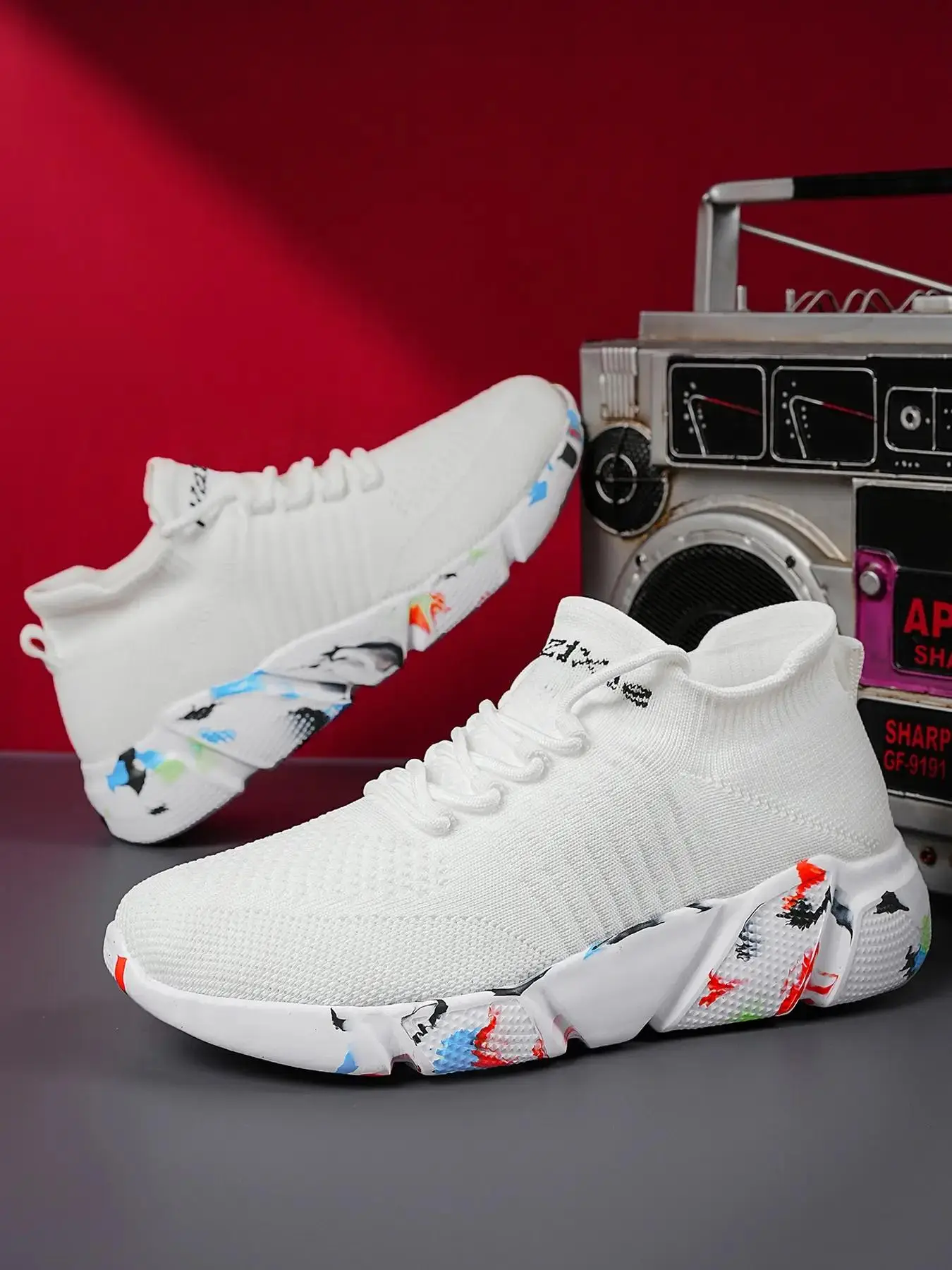 2024 Fashion Letter Detail Mesh Breathable Lightweight Athletic Running Shoes, Comfortable Sneakers, Colorful Soles Walking Shoes, Training Runner Spo