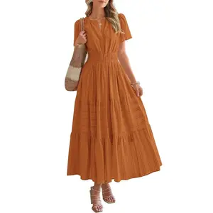 Women's Summer 2026 Casual Maxi Dress Lightweight Short Sleeve V Neck Boho Dress with Pockets #   Outdoor fun